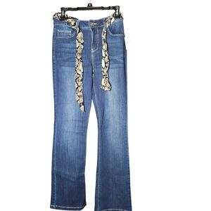 Stitch Star Jeans Womens 8 Mid Rise Bootcut Blue Snakeskin Belted New